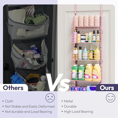 SWTYMIKI Over The Door Organizer - Door Organizer Hanging with 5 Adjustable Metal Large Capacity Basket and 6 Coat Hook, Wall Mounted Shelf for Bedroom Closet Bathroom Laundry Pantry Cabinet Kitchen - Image 4