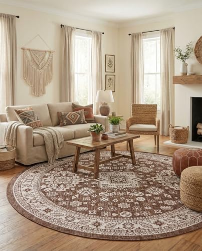 Rugs.com - Outdoor Aztec Rug – 10 Ft Round Brown Indoor/Outdoor Rug – Weather-Resistant Flatweave for Patios, Decks, and Porches - Image 4