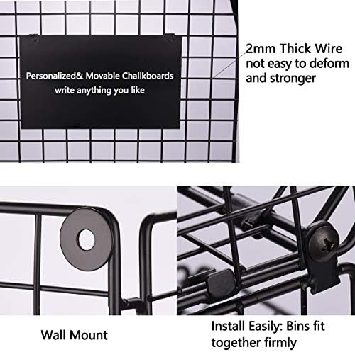 X-cosrack Metal Wire Basket Wall Mount, 3 Tier Wall Storage Basket Organizer with Hanging Hooks Chalkboards, Rustic Kitchen Fruit Produce Bin Rack Bathroom Tower Baskets (Black) - Image 5