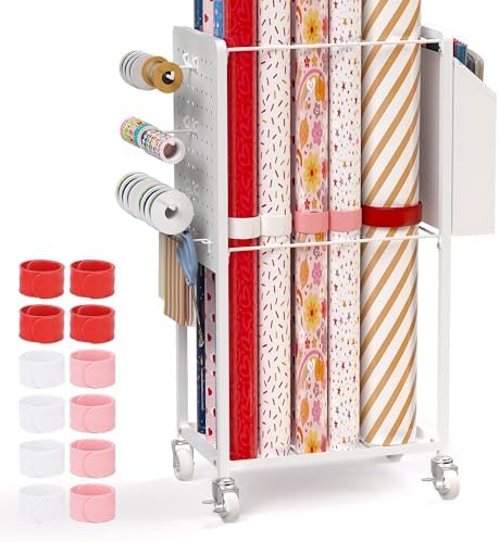 Wrapping Paper Storage Cart Station with 12PCS Slap Bands by Sunnacate