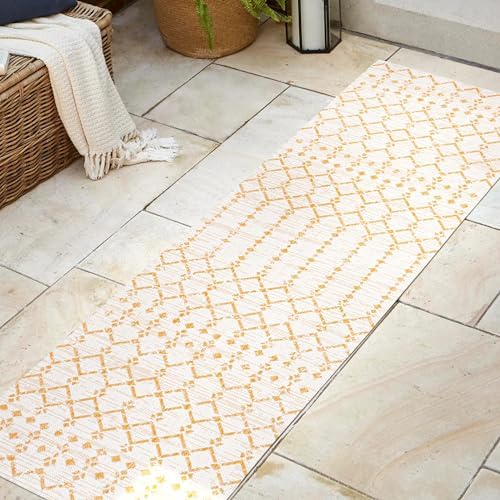 Eyely Moroccan Woven Runner Rug 2X8 Cream/Yellow, Indoor Outdoor Rug - Image 5