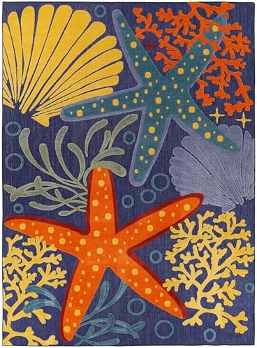 Nourison Home Aloha Navy Multicolor 9' x 12' Area Rug - Easy Clean, Non Shedding, Bed Room, Living Room, Dining Room, Kitchen (9' x 12') - Image 5