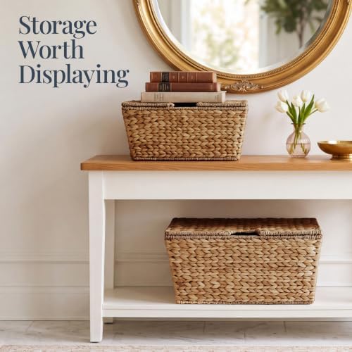 Best Choice Products Set of 2 X-Large & Medium Woven Storage Baskets W/Lids, Hyacinth Nesting Bins, Handwoven Organizer Baskets W/Handles for Bedroom, Living Room, Laundry Room, Or Office - Chestnut - Image 5