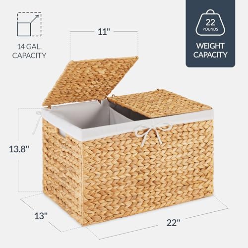 Best Choice Products Wicker Storage Basket W/ 2 Separate Lids, Rattan Woven 17.2 Gallon (65L) Basket, Foldable, Removable Washable Liner Bags for Toys, Linens, Blankets, & Laundry - Natural - Image 2