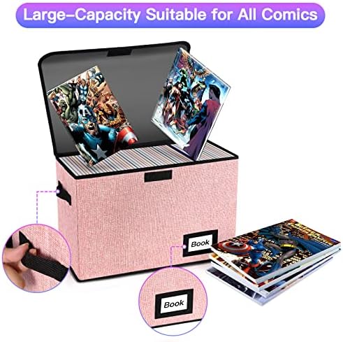 10 Pack Comic Book Storage Box 15.8" X 7.8" X 11.8", Collapsible Holds 160-180 Comic Book Organizer Heavy Duty Bin Container Holder Shelf (Pink) - Image 4