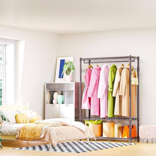 M MZG Heavy Duty Rolling Garment Rack 3 Tiers Adjustable Wire Shelving Clothes Rack with 1 Rods and Side Hooks,Storage Closet Clothing Rack Grey 15.7" D x 45.3" W x 72.4" H - Image 5