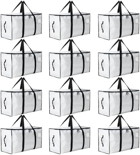 Moving Bags Heavy Duty Extra Large, Moving Boxes, Moving Supplies Essentials, Blue Storage Bins with Lids, Plastic Packing Totes, Storage Bags for Clothes with Handles & Zippers(White, 12 Pack) by Unknown