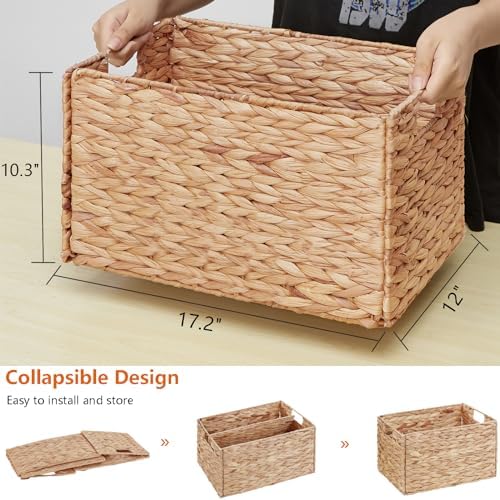 Vagusicc Wicker Storage Basket, Set of 2 Hand-Woven Storage Baskets for Organizing, Large Wicker Basket for Toilet Paper, Foldable Large Cube Storage Organizer Baskets Bin for Shelves (Water Hyacinth) - Image 2