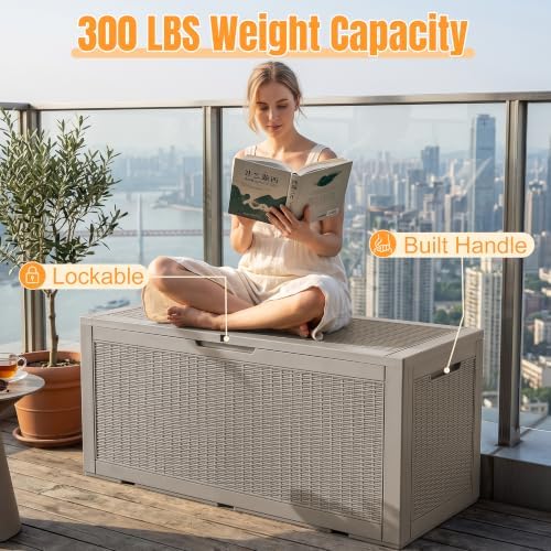 Outdoor Storage Box, 170 Gal Waterproof Resin Deck Box w/Support Rod - Image 6