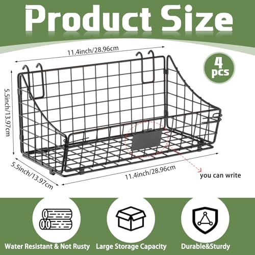 Blulu 4 Pcs Grid Wall Baskets, Wire with Hooks for Hanging, 11 x 6 x 5 Inch - Image 2
