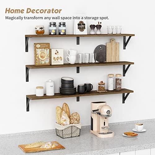 Forbena Floating Book Shelves for Wall Set of 3, 36 Inches Long Wall Bookshelf for Bedroom, Large Wood Heavy Duty Hanging Bookshelves for Books, Living Room Decor, Closet Storage (Rustic Brown) - Image 4