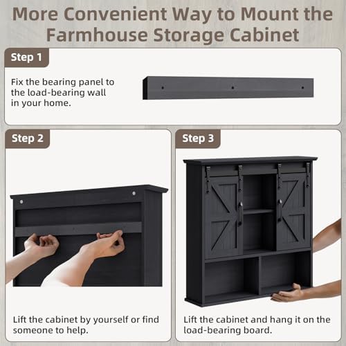 Vabches Bathroom Wall Cabinet, Farmhouse Medicine Cabinet, Black - Image 5