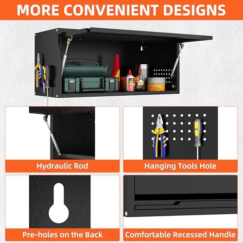 Garage Wall Cabinet, 13.8" H Metal Wall Cabinet with Up-Flip Door - Image 6