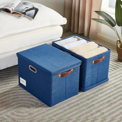 17" Large Fabric Storage Box with Lids, 3-Pack, Navy - Image 2