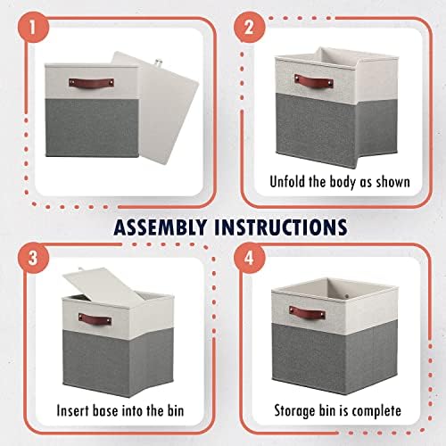Ornavo Home 11x11 Foldable Fabric Storage Cube Bins, 6 Pack, White/Gray - Image 6