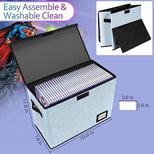 10 Pack Comic Book Storage Box 15.8" X 7.8" X 11.8", Collapsible Holds 160-180 Comic Book Organizer Heavy Duty Bin Container Holder Shelf (Blue) - Image 3