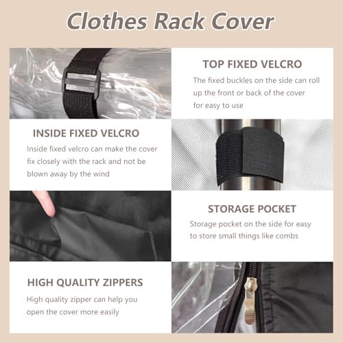 Rileytee Garment Rack Cover,600D Heavy Duty Waterproof Clothing Rack Cover,Clothes Rack Cover with Zipper for Metal Garment Rack（Clear Front,46"W x 18"D x 80"H,Cover Only) - Image 6