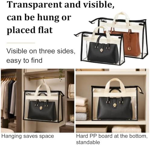 16 Pack Clear Dust Bags for Handbags, 4 Sizes Purse Dust Bags for Storage with Zipper and Handle, Purse Storage Bags for Handbag Storage, Closet Organization - Image 4