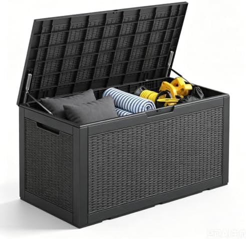 120 Gallon Deck Box,Lockable Outdoor Storage Box Gas Lift,Waterproof Black by NUNULAB