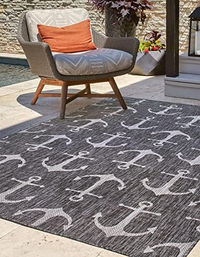 Unique Loom Outdoor Coastal Collection Area Rug - Ahoy (3' 3" x 5' 3" Rectangle, Charcoal/Ivory) - Image 4