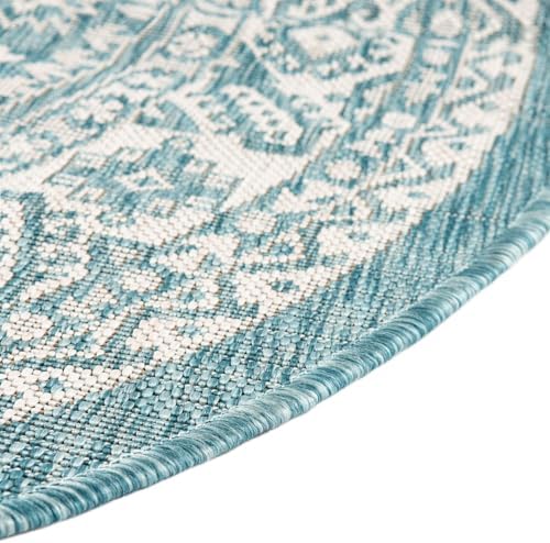Rugs.com - Outdoor Aztec Rug – 3' 1 x 5' 3 Oval Aqua Indoor/Outdoor Rug – Flatweave Washable Area Rug for Patios, Decks, and Porches - Image 5