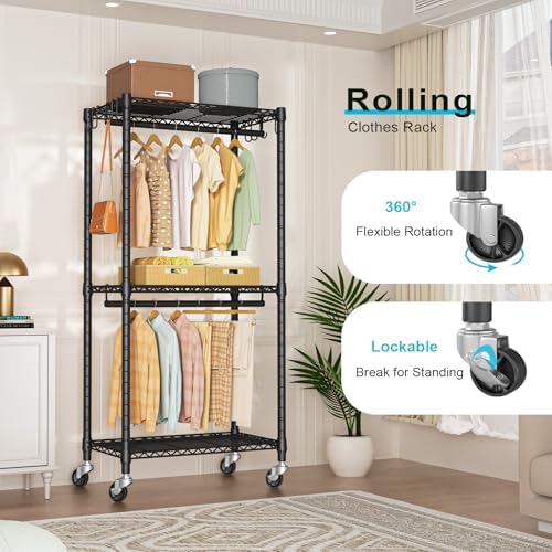 FUTASSI Rolling Clothes Rack, Clothing Racks for Hanging Clothes, Black - Image 5