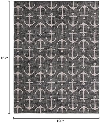 Unique Loom Outdoor Coastal Collection Area Rug - Ahoy (10'x 13' 1" Rectangle, Charcoal/ Ivory) - Image 2