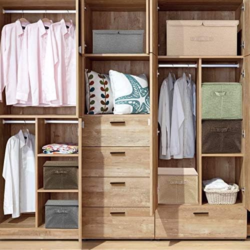 2 Pack Large Storage Boxes with Lids and Handles, Collapsible Linen Storage Bins Organizer Containers Baskets Cube with Removable Divider for Home Bedroom Closet Office (Khaki, Large) - Image 5