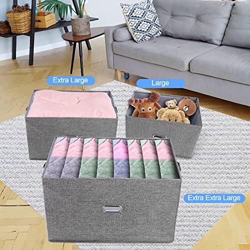 Large Linen Fabric Foldable Storage Bins with Removable Lid and Handles, Washable Storage Box Organizer Containers Baskets Cube with Cover for Bedroom,Office(Green, XXL(2-Pack)) - Image 4