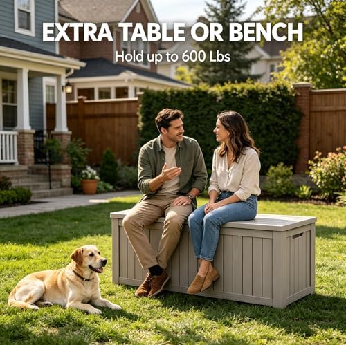 LAUSAINT HOME 180 Gallon Resin Deck Box, Package Delivery Box with Lockable Lid, Waterproof Outdoor Storage Box For Garden Tools, Patio Cushions(180 Gallon,Grey) - Image 6