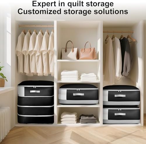 Comforter Storage Bag - 130L Large Capacity Blanket Storage Bags 4-Layer Ultra Space Saving Self Compression Organizer, Washable Compression Bags for Storage Comforter Blanket, 4-Pack, Black - Image 6