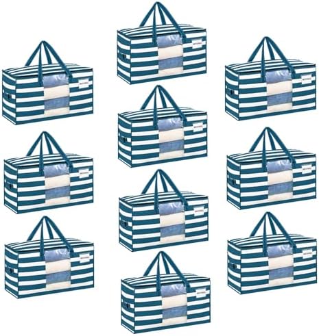 VENO Moving Bags, Wide Open Top, Clear Window, Classic Navy Stripe, 10 Pack by Veno