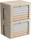 FHSQX Extra Large Clothes Storage Bins Foldable Metal Frame Storage Box Stackable Linen Fabric Box Organizer Set with Carrying Handles and Clear Window (Beige, 23.6x 16.5x 15.7 Inch) by FHSQX