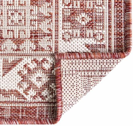 Rugs.com - Outdoor Aztec Rug – 5 Ft Square Rust Red Indoor/Outdoor Rug – Durable Flatweave for Patios, Decks, and Porches - Image 7