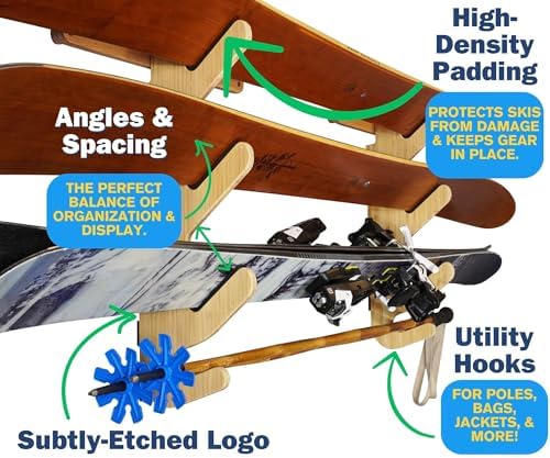 Grassracks Birch Wood Ski Rack - The Hallsteiner Series Indoor Horizontal Ski Wall Rack(1 or 2 Pairs of Skis, Birch) - Image 5