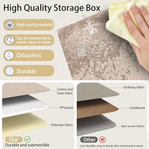 Yawinhe Fabric Storage Boxes with Lids,Beige,15.0x9.8x9.8in,3-Pack - Image 5
