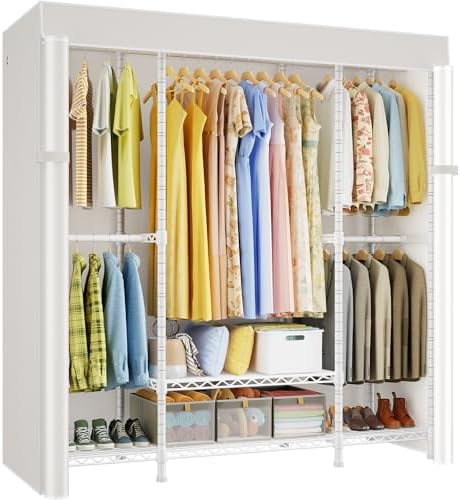 ULIFHOME E3C White Clothes Rack with Beige Cover, Heavy Duty Garment Rack by UlifHome