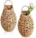 Chunful 2 Pcs Water Hyacinth Hanging Wicker Basket, Natural Wicker Decorative Baskets, Handmade Woven Storage Organizer for House Garden Wedding Wall Decorations, Large Size by Chunful