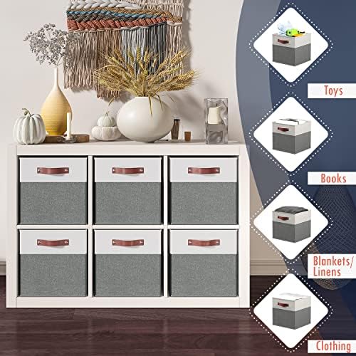 Ornavo Home 11x11 Foldable Fabric Storage Cube Bins, 6 Pack, White/Gray - Image 3