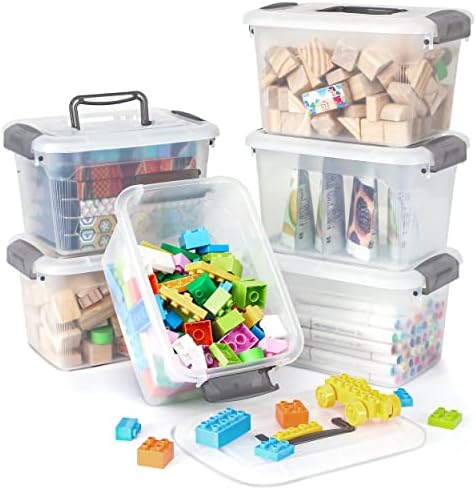 Citylife 6 Packs 6 QT Storage Bins with Lids Clear Plastic Bins with Grey Handle Stackable Storage Containers for Organizing by CITYLIFEHomeOrganization
