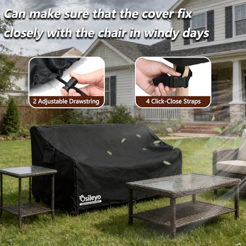 Outdoor Couch Cover,100% Waterproof 2-Seater Outdoor Loveseat/Bench Cover,Patio Furniture Covers,58" Wx 32" Dx 32" H Black - Image 4