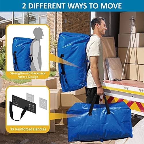 16 Pack Heavy Duty Extra Large Moving Bags with Backpack Straps & Large Vacuum Storage Bags Moving Supply Combo, Moving Totes with Handles & Zippers for Space Saving, Fold Flat, Includes Vacuum Bags - Image 4
