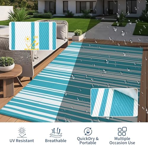 Garvee Outdoor Rug 9 ft x 18 ft Waterproof Plastic Straw Patio Rug, Outdoor Large Area Rug Mats for Camper Indoor Outdoor Carpet for Rv Deck Porch Picnic Beach Balcony (Light Blue) - Image 7