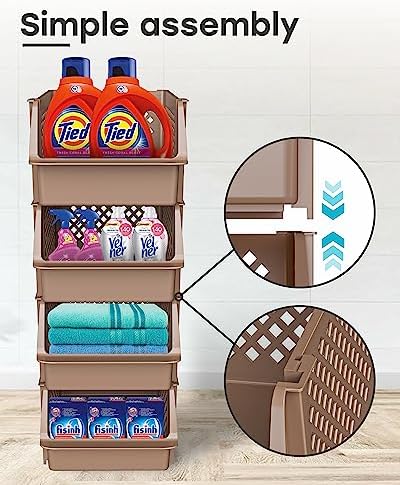 Skywin Stackable Storage Bins Open Front for Pantry Storage, 4 Pack - Brown - Image 3