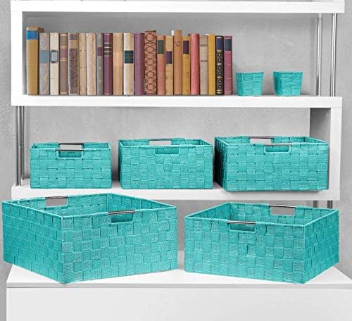 Sorbus Baskets for Organizing, 7-Piece Hand-Woven Storage Set (Aqua) - Image 4