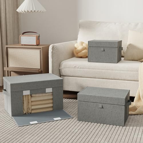 Foldable Storage Boxes with Flip Cover,13x9.1x7.9in,Grey,4 Pack - Image 2