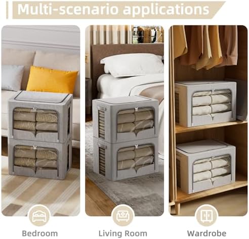 FHSQX 3 Pack Clothes Storage Bins,Light Gray, 15.7x11.8x9.8inch(30L) - Image 3