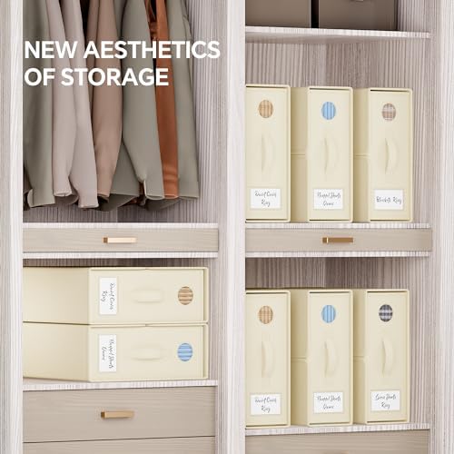 TRZZ 6-Pack Foldable Bed Sheet Storage Bins, Window with Labels, Beige - Image 2