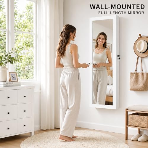 6 LEDs Mirror Jewelry Cabinet, Over the Door Jewelry Organizer with Full Length Mirror, Wall Mounted or Door Hanging Jewelry Box with Storage - Image 2
