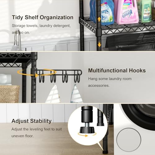 Ulif U8 Medium Laundry Room Storage Organizer, Over the Washer and Dryer Storage Shelves for Laundry Organization, 32.3”W x 17.3”D x 76.2”H, Suit Washing Machine Width within 29.9”, Hold 304 lb, Black - Image 6